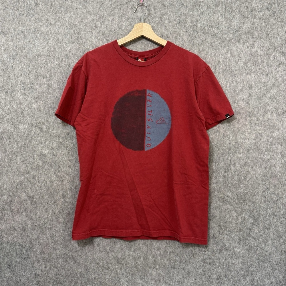 Vintage Quiksilver Surf T-Shirt Red Circle Logo Men's Sz‎ Large Y2K Skate